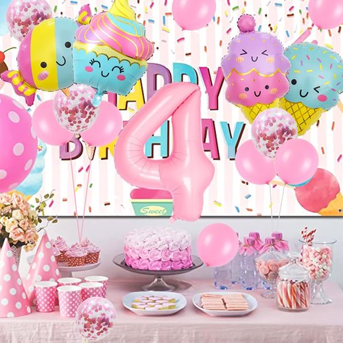 Ice Cream Balloons Number 4 Balloons 40 Inch, Ice Cream Birthday Party Decorations, 4 Balloon Number for Candy Birthday Party Decorations