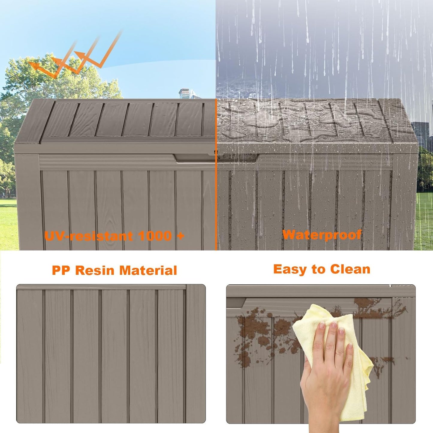 Skiennix 86 Gallon Outdoor Deck Box - Lockable Waterproof Storage for Garden Tools & Cushions | Grey