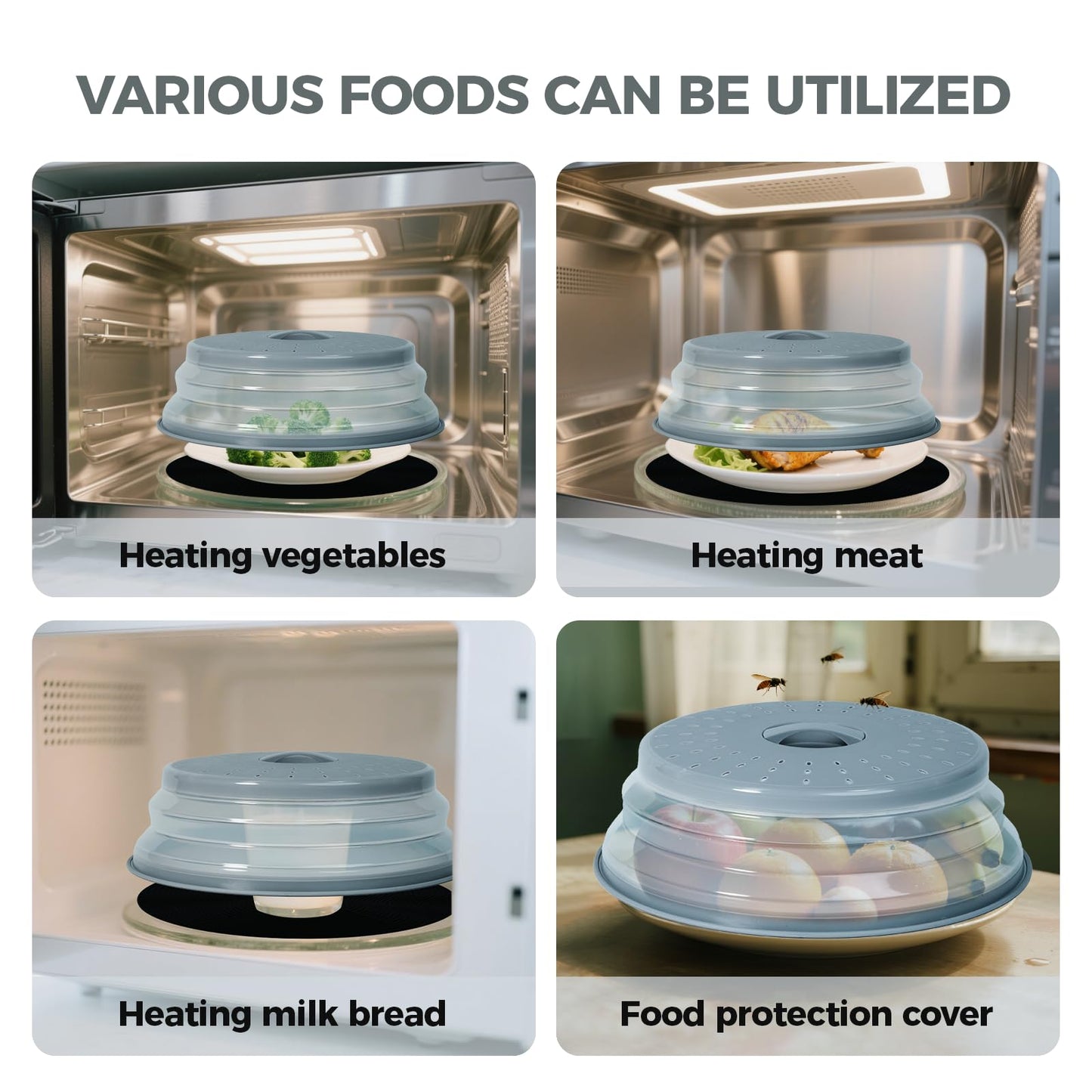 MAGJIUKE 12" Large Microwave Splatter Cover & Silicone Mat, Foldable Food Cover and Raised Handle, BPA-Free Splatter Guard Lid, Multi-Purpose Heat-Resistant Mat for Pots,and Kitchen