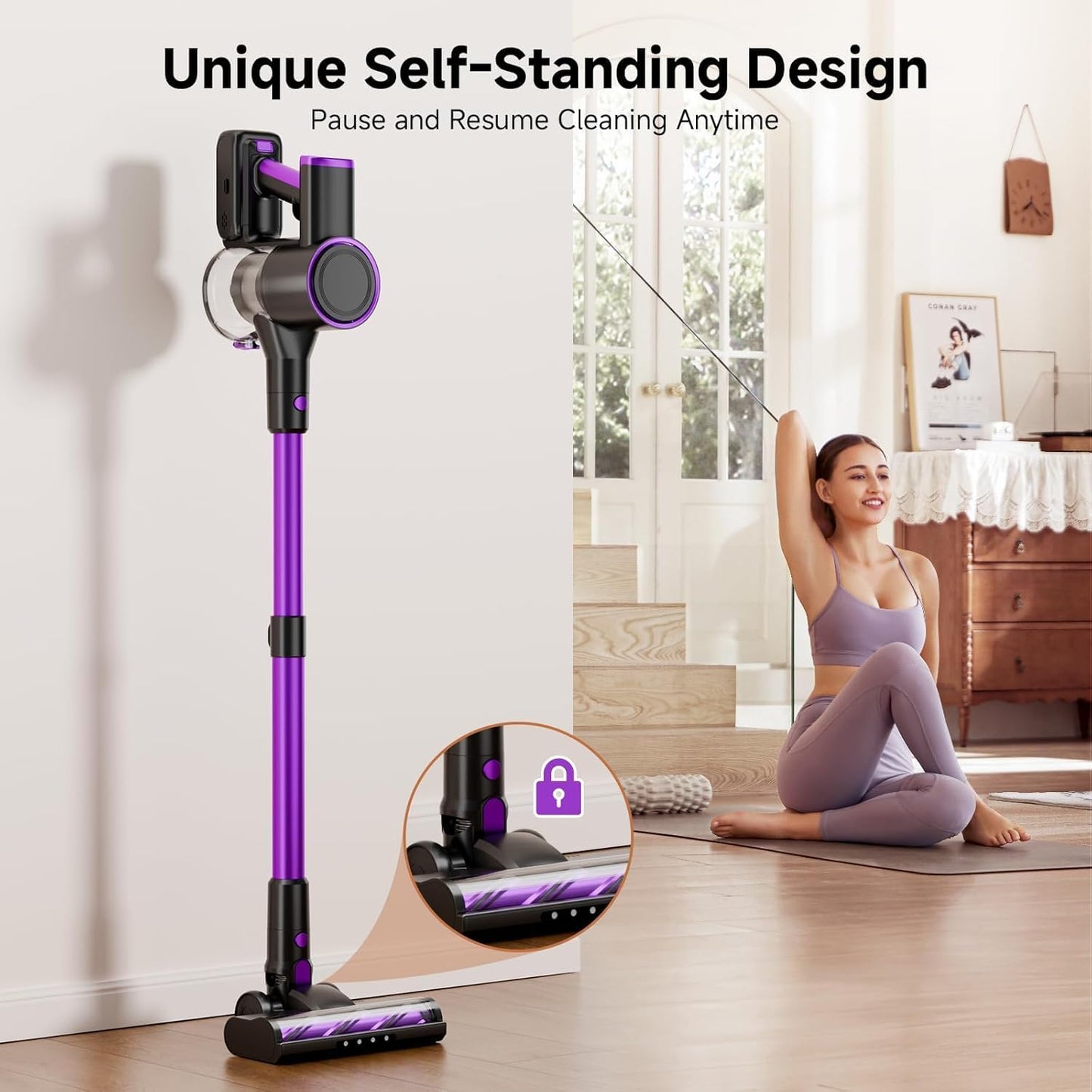 Skiennix Cordless Vacuum Cleaner - 40Kpa Powerful Suction, Lightweight 8-in-1 Design for Hard Floors | Black