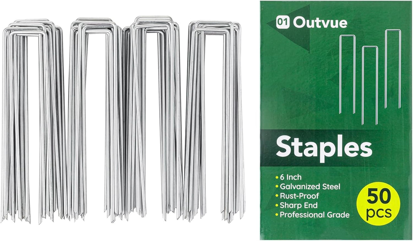 Outvue 6 Inch Landscape Staples - 50 Pack Hot-Dip Galvanized Plant Stakes for Weed Barrier Fabric