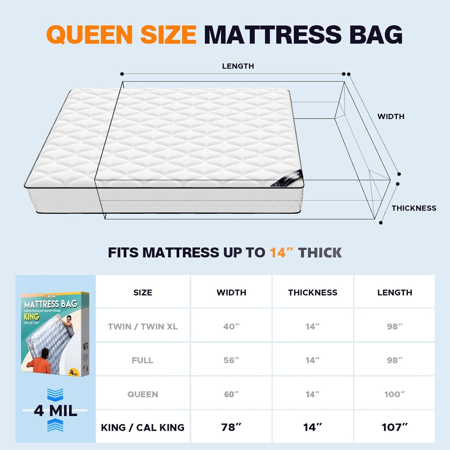 Plastic Mattress Bag - Waterproof Moving Cover & Protector | King Size (4MIL) by [Brand Name]