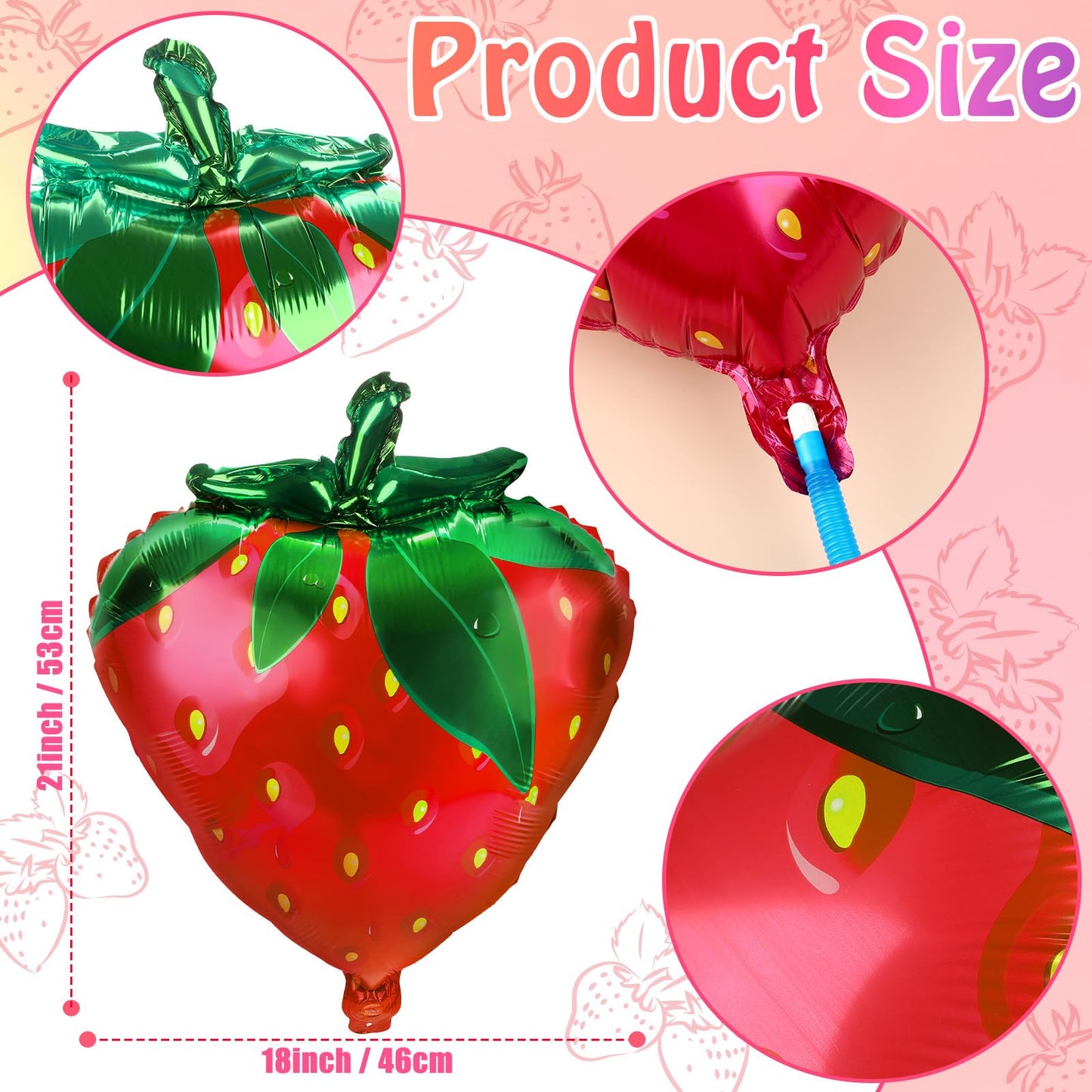 NOVWANG Strawberry Balloons, 18pcs Cute Sweet Strawberry Foil Balloons Party Decorations for Birthday Wedding Baby Shower Party Decorations Supplies