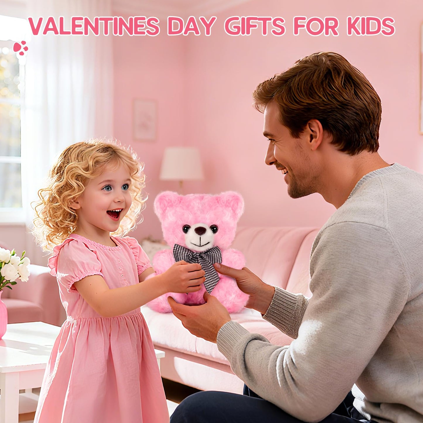 Mothers Day Bear Gifts for Mom, Pink Teddy Bear Stuffed Animal, Valentines Day Gifts for Kids, Bear Gifts for Girlfriend, 8″ Soft Stuffed Bear Toy for Kids 3+, Teddy Bear Baby Shower Deco