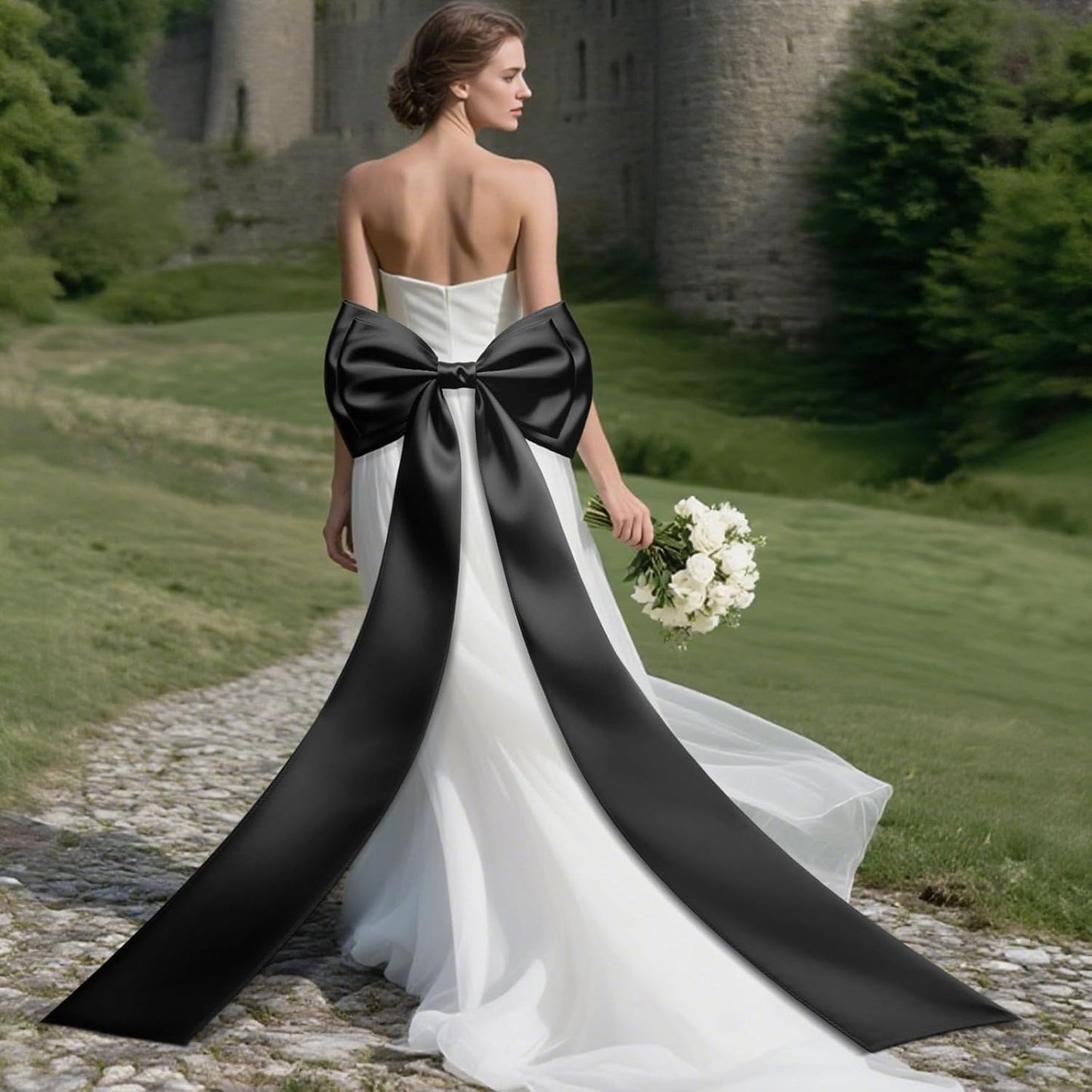 Skiennix Giant Bow Decoration - 83x20 Inches Satin Bow for Birthday Party, Wedding & Nursery (Black)