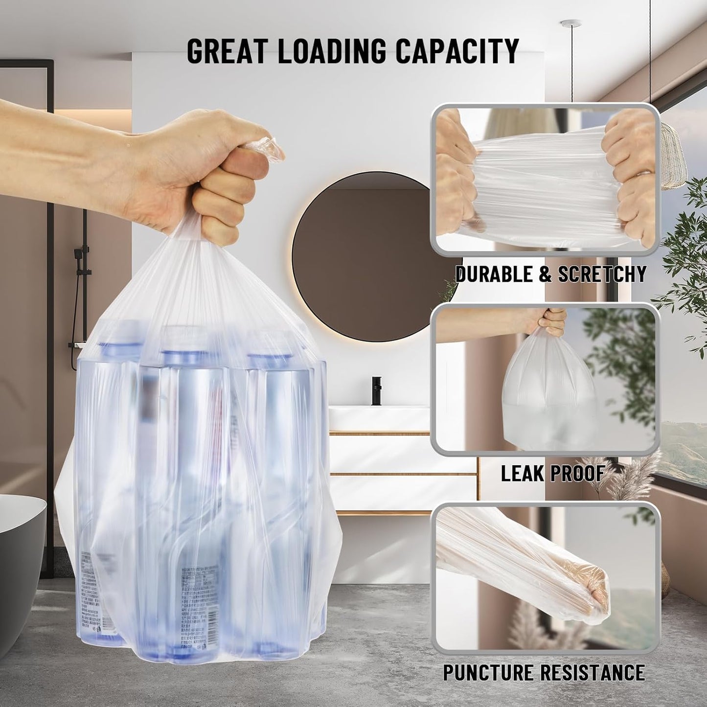 Skiennix 4 Gallon Small Trash Bags - Flexible, Durable & Unscented | 220 Counts, Easy Tearing, Transparent