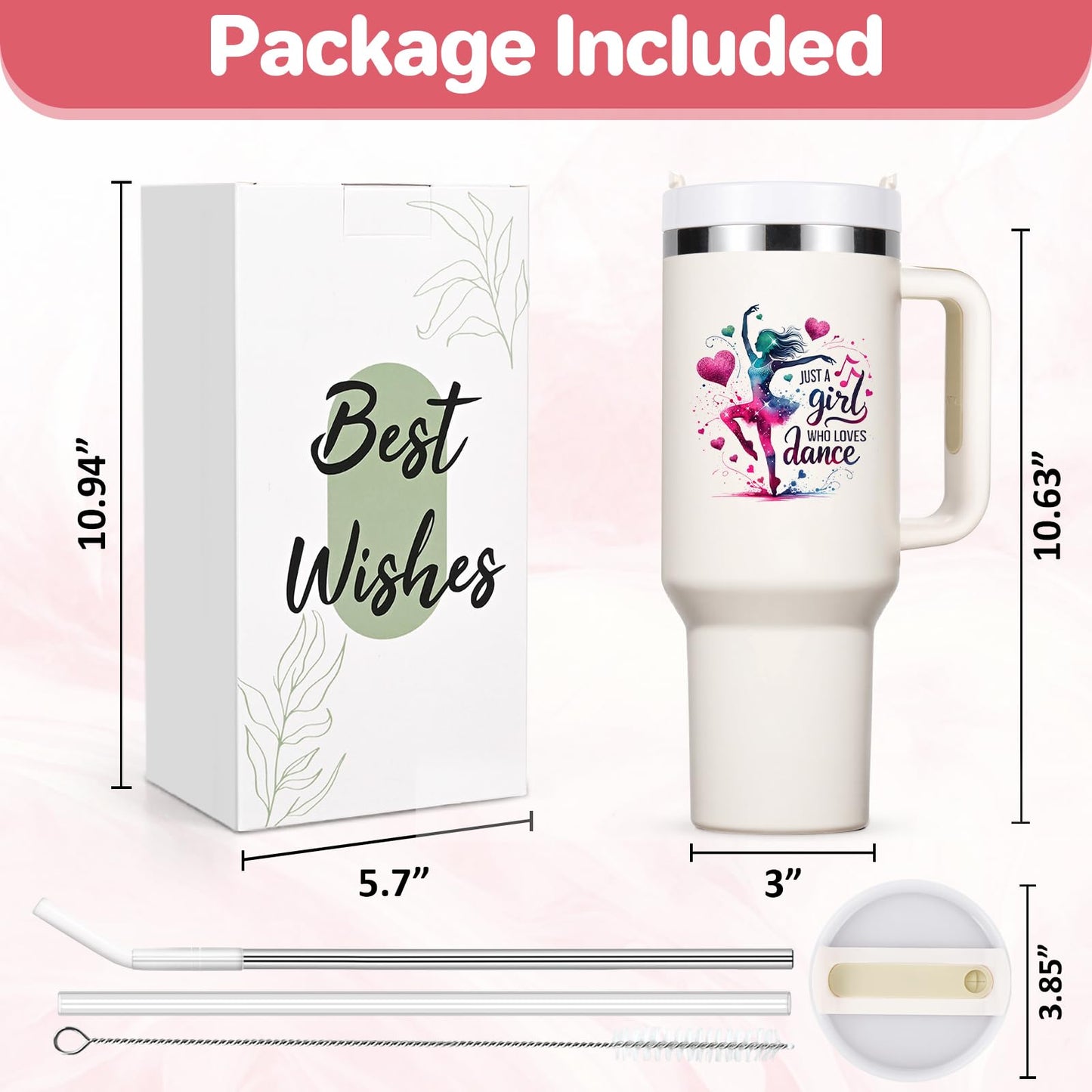 Lifecapido Dance Recital Gifts for Girls, Dancer 40oz Tumbler with Key Chain, Dancer Dance Gifts, Creamy