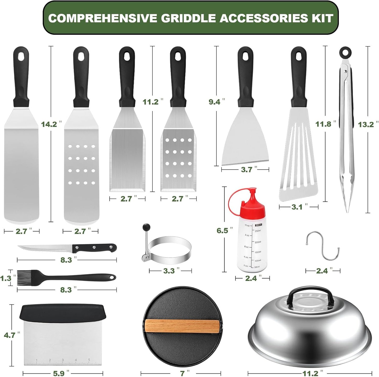 Skiennix Griddle Accessories Set - 30-Piece Flat Top Grill Kit for Blackstone & Camp Chef | Includes Spatulas, Basting Cover & Scraper
