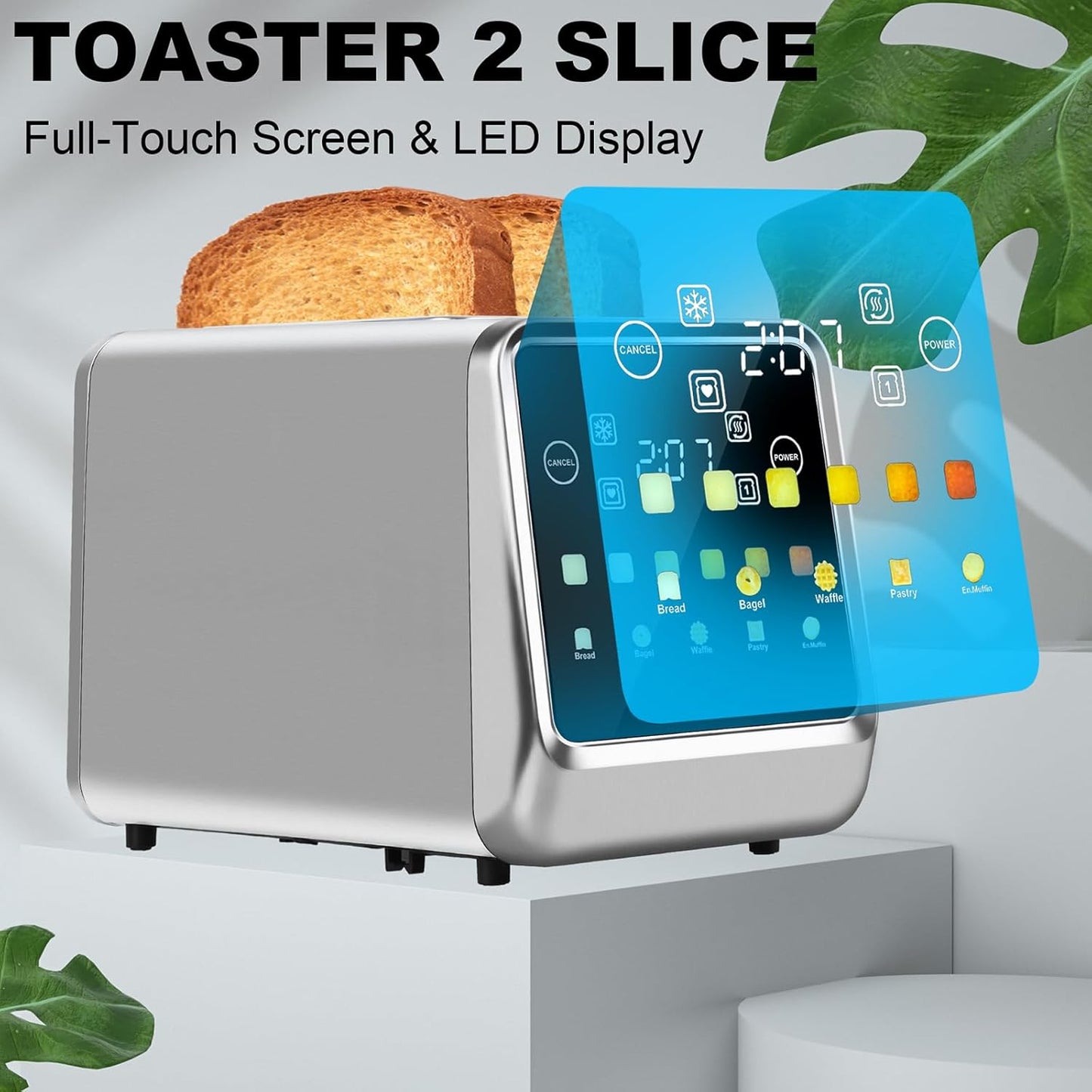 Skiennix Touch Screen Toaster - 2 Slice Stainless Steel with LCD Display & Extra Wide Slots