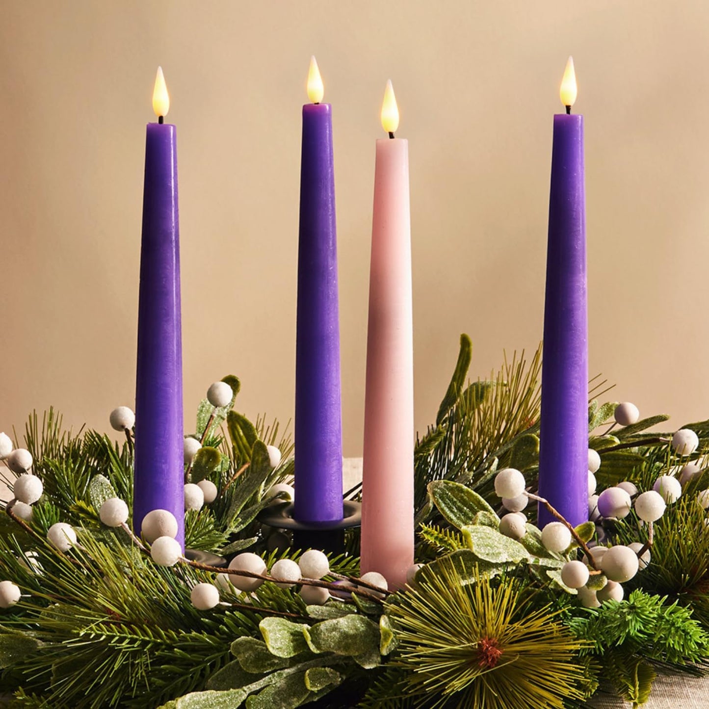 LampLust Flameless Taper Candles - Set of 4 Purple & Pink 9-Inch LED Advent Candles with Remote | Spring Decor & Centerpiece