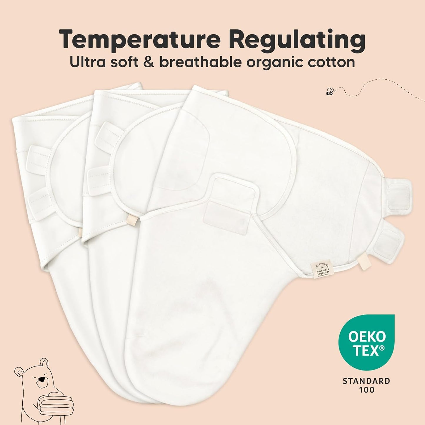 Skiennix Organic Baby Swaddle Sleep Sacks - Soft & Snug for Newborns 3-6 Months | 3-Pack, Angelic Color