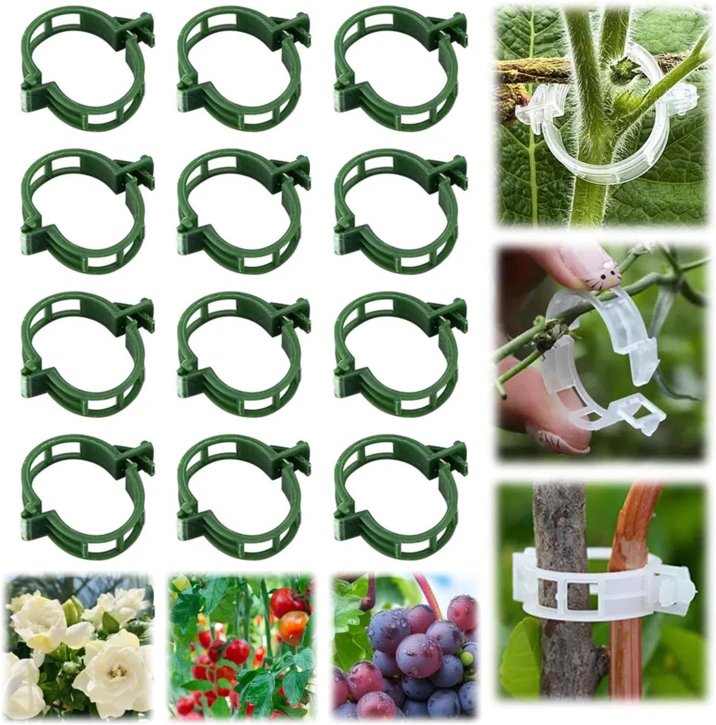 Skiennix Plant Clips - 100Pcs Upgraded Plastic Support for Climbing Plants | Green Tomato & Grape Vine Clips