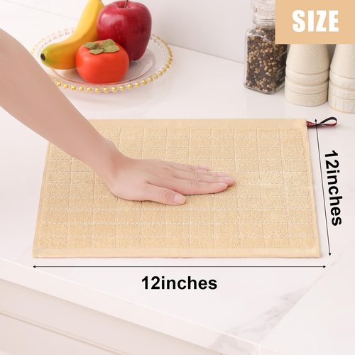 Homaxy 100% Cotton Terry Kitchen Dish Cloths, Ultra Soft and Absorbent Dish Towels for Kitchen, Suitable for Drying and Washing Dishes, 8 Pack, 12 x 12 Inches, Apricot