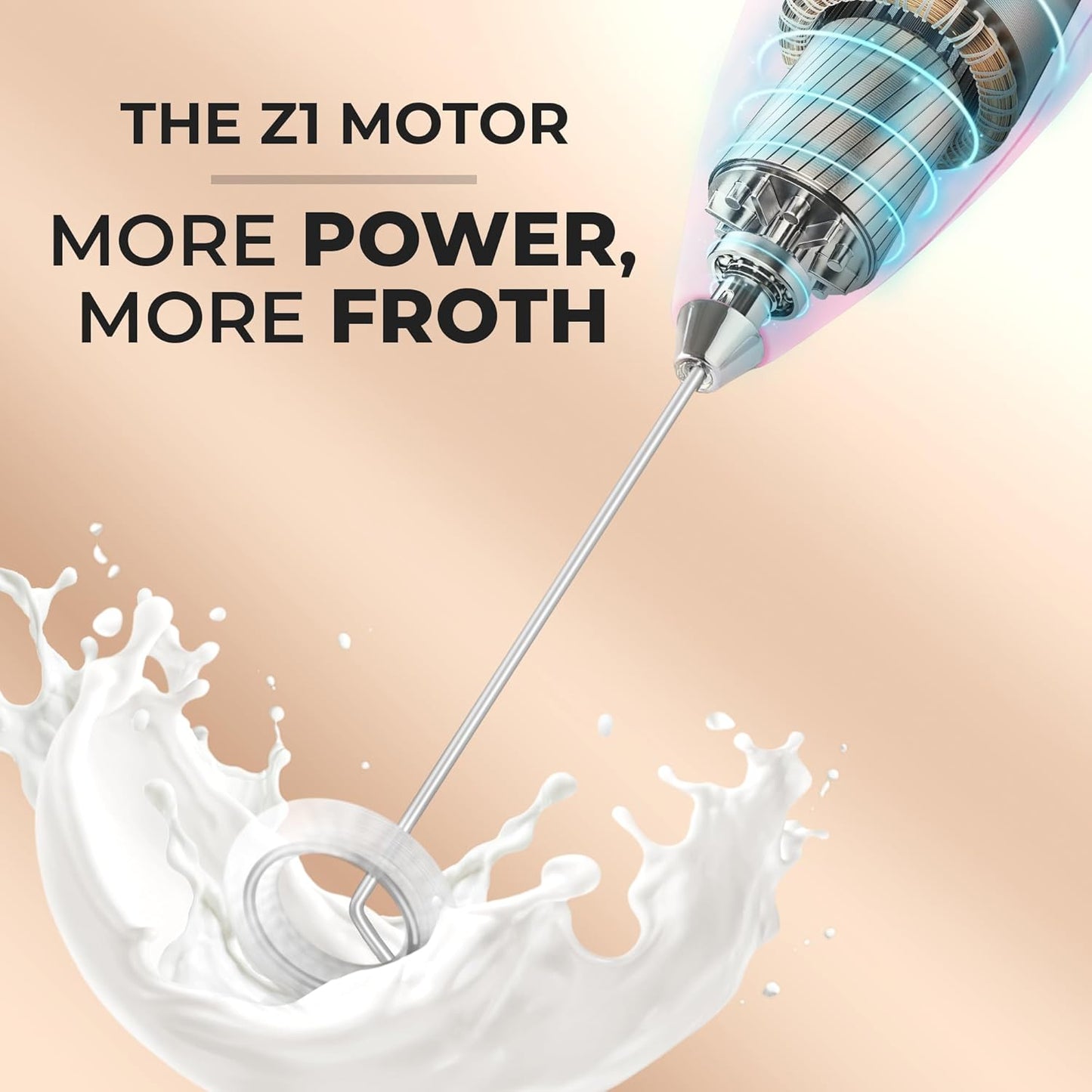 Zulay Kitchen Milk Frother Wand - Ultra-Fast Handheld Drink Mixer with 4 AA Batteries - Lavender Blush