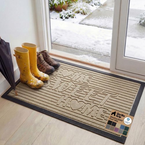 GORILLA GRIP 100% Waterproof WeatherMAX Doormat - Stain & Fade Resistant, 47x35 Natural Rubber | Easy Clean Indoor/Outdoor Mat
