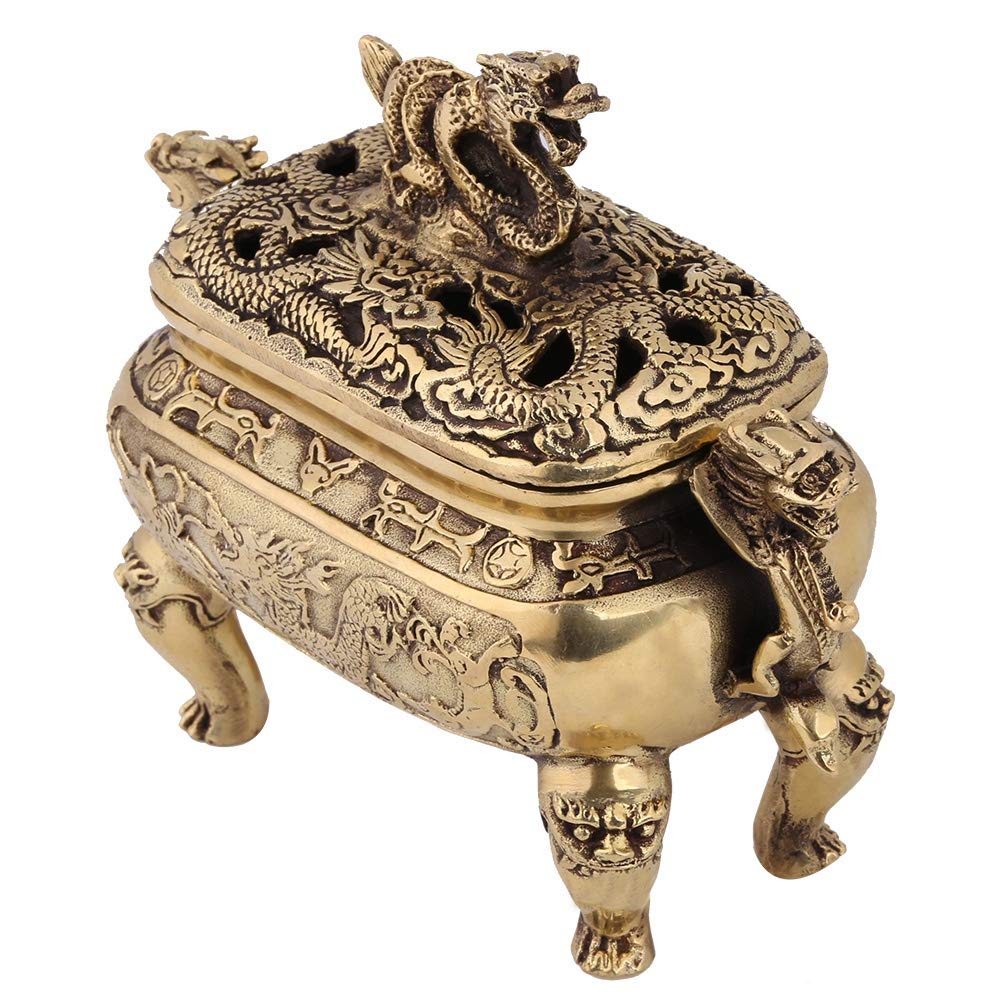 EMUKOEP 1PC Antique Bronze Copper Chinese Dragon Incense Burner Holder Home Decoration Incense Tower Burner