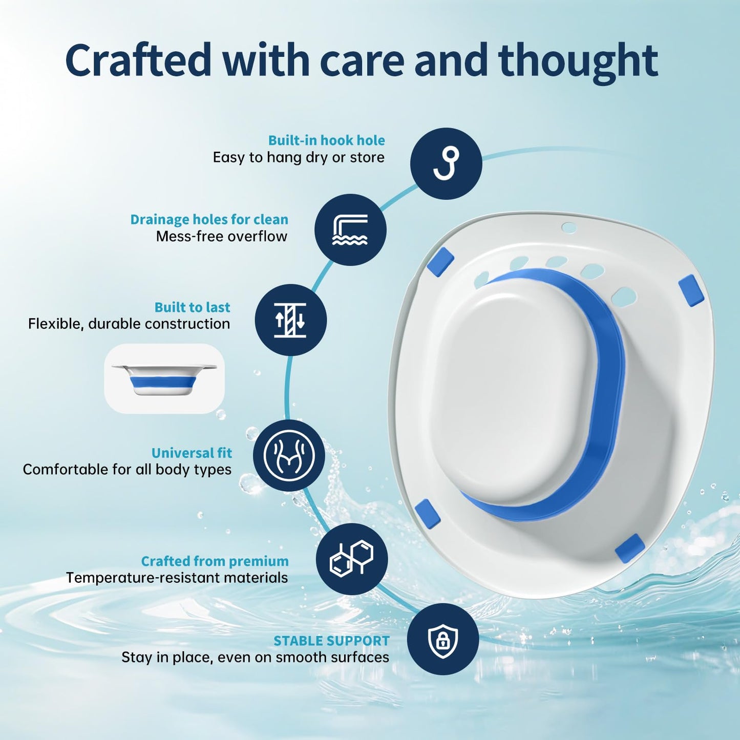 RUGUO Sitz Bath for Toilet Seat - Yoni Steam Seat - Sitz Bath for Hemorrhoids and Postpartum Care - Portable Bidet BPA Free - Foldable Basin for Epsom Salt Soak - Blue