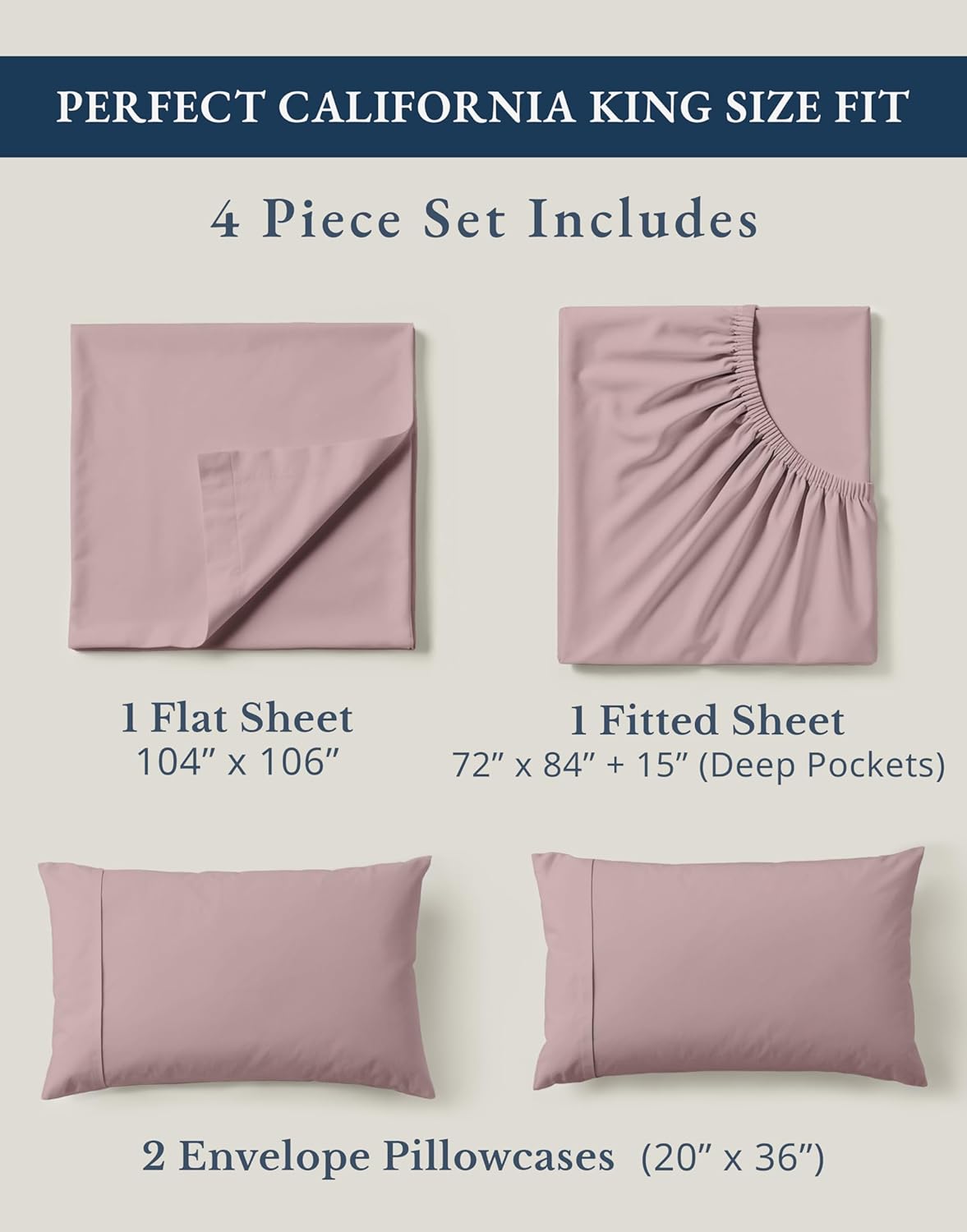 LANE LINEN 100% Organic Cotton Cal King Bed Sheets - Luxury Soft Percale, Oeko-Tex Certified, Lilac Color