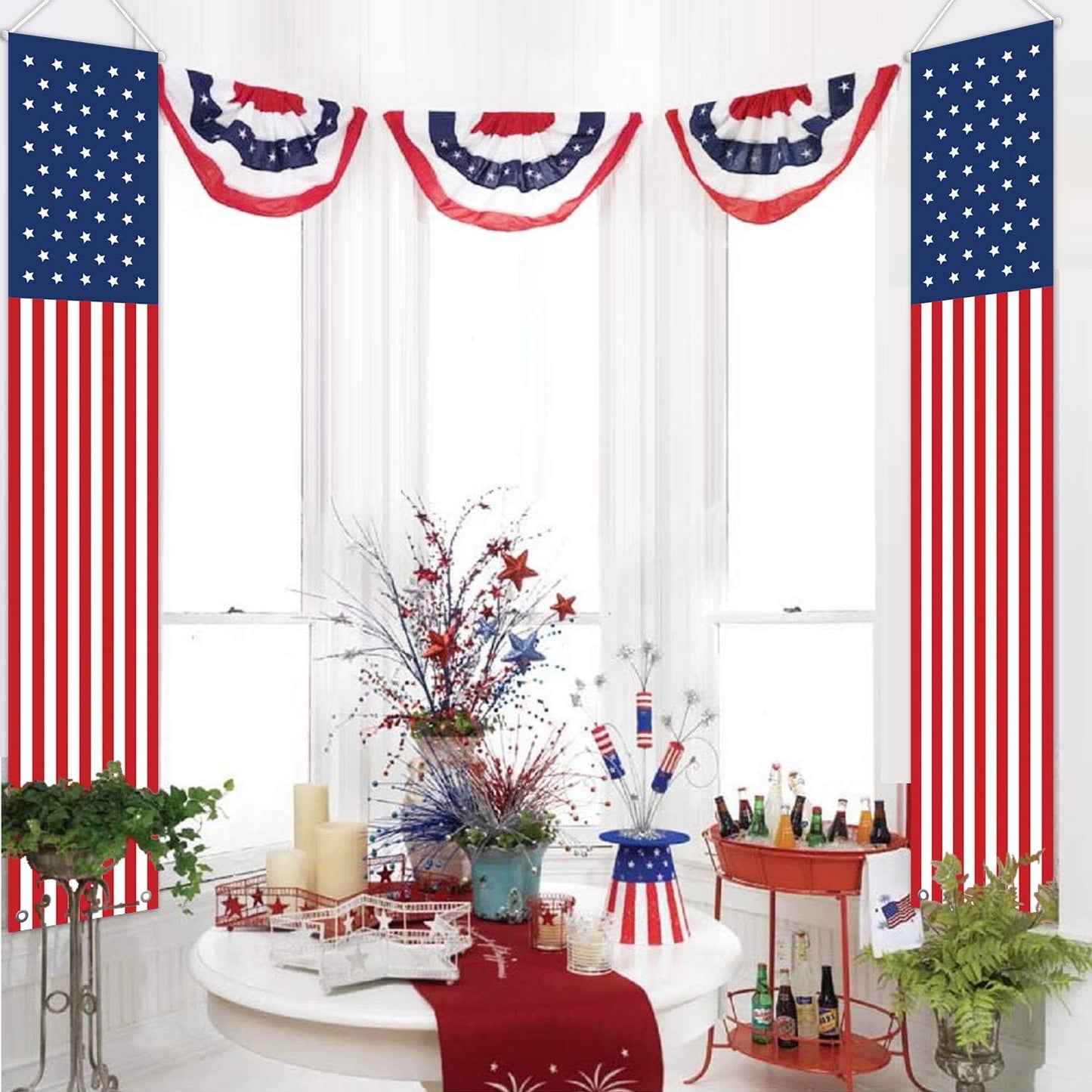 4th of July Decorations - Patriotic American Flag Banners & Stars and Stripes Porch Sign | Red, White & Blue (2 Pcs)