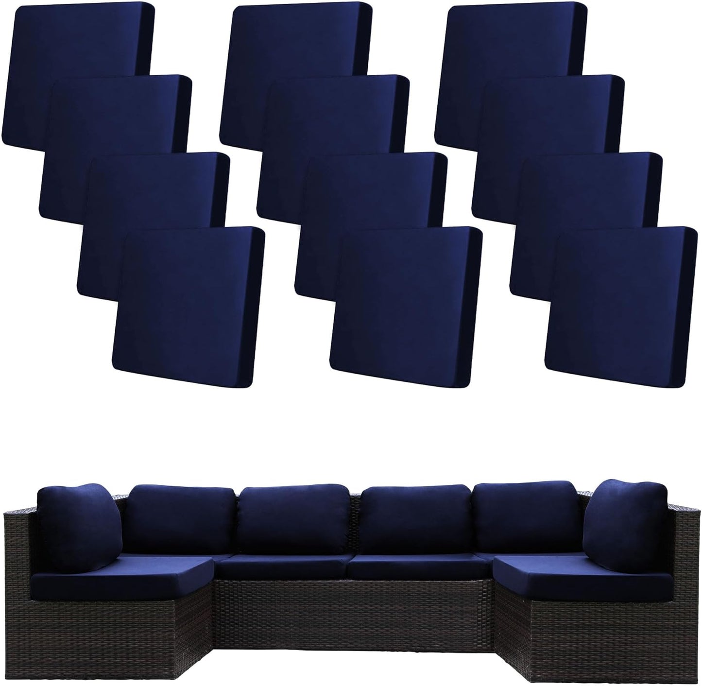 Skiennix 12 Pcs Stretch Patio Cushion Covers - Washable Outdoor Sofa Slipcovers | Navy Blue