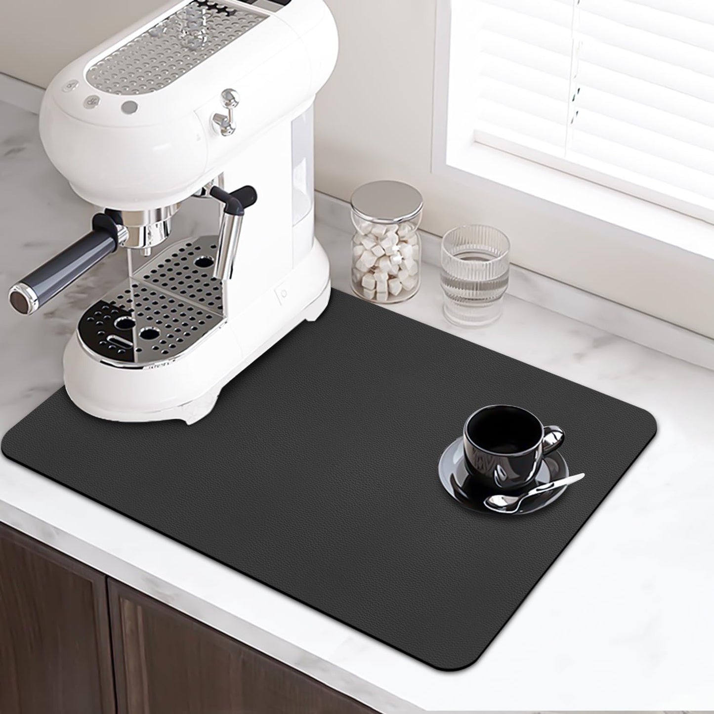 LOPNUR Dish Drying Mat - Super Absorbent Diatomite Kitchen Counter Pad | 18"x16" Black, Heat Resistant