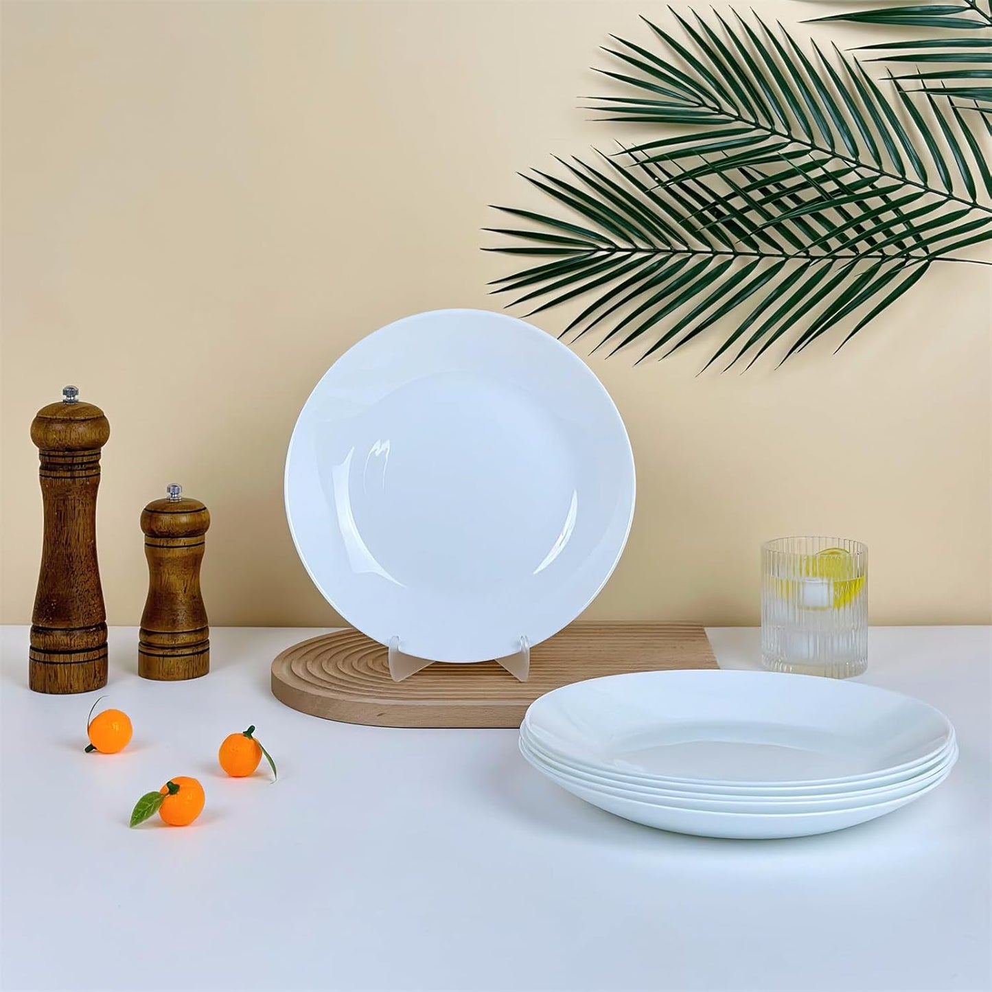 Skiennix 6-Piece White Dinner Plates Set - Lightweight, Chip Resistant, Microwave & Dishwasher Safe | 8.5" Round Design