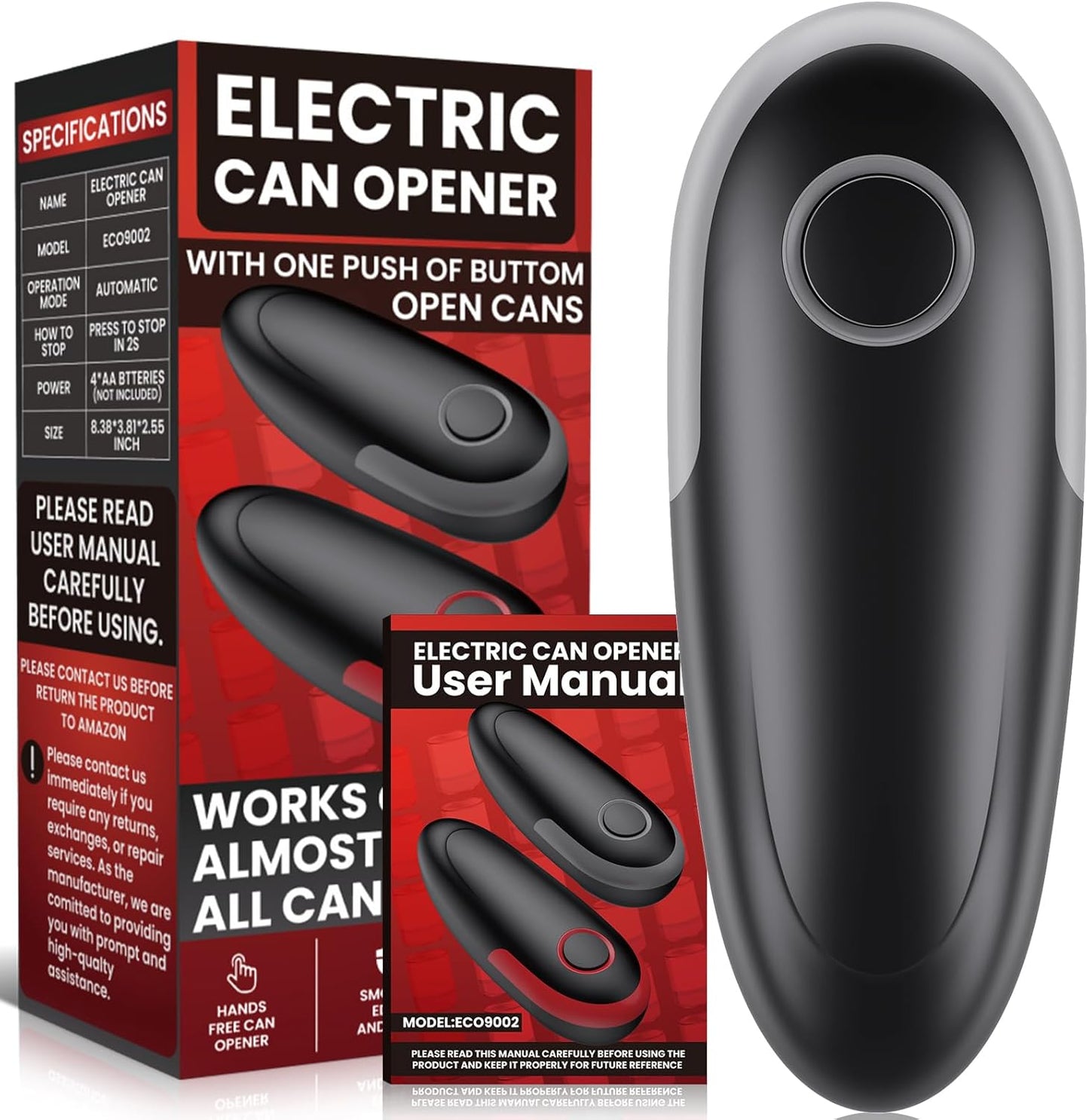 Skiennix Electric Can Opener - Fits All Can Sizes | Smooth Edge, Battery Operated for Seniors & Chefs - Black & Grey