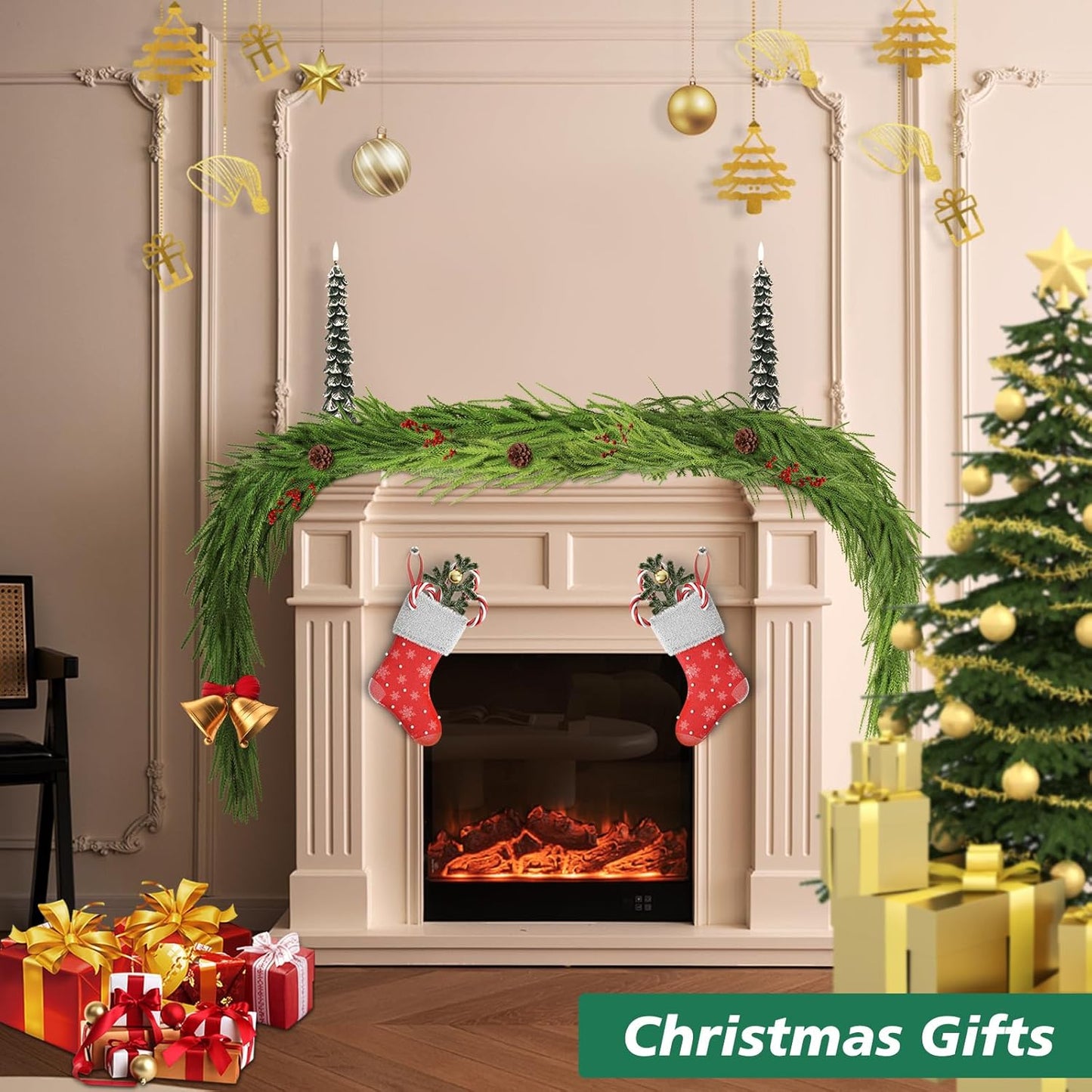 Norfolk Pine Garland - Realistic 9 Ft Faux Pine for Christmas Decor | Perfect for Mantle & Table