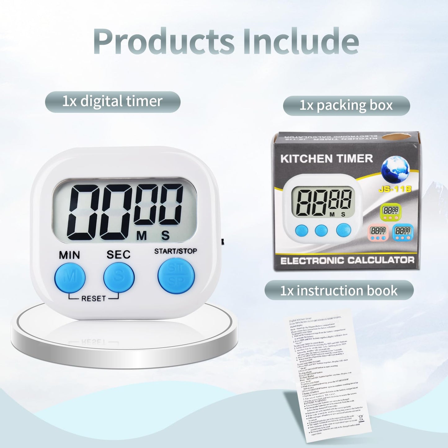 4 Pack White Digital Kitchen Timer Magnetic Digital Timer with Big Display Loud Ring Cooking Timers for Cooking, Game, Gym, Break Time, Classroom (4, White)