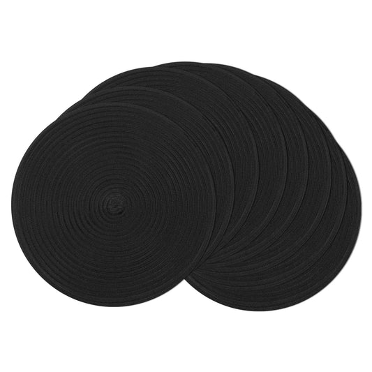 SHACOS Round Braided Placemats Set of 8 Washable Cotton Polyester Woven Round Table Mats for Dining Tables 15 inch (Black, 8)