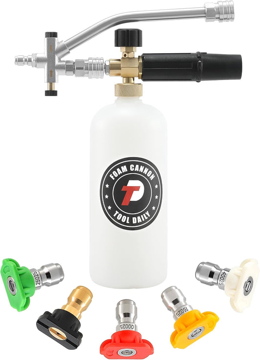 Tool Daily Foam Cannon - Dual Connector Accessory with 5 Nozzle Tips | 1 Liter Capacity