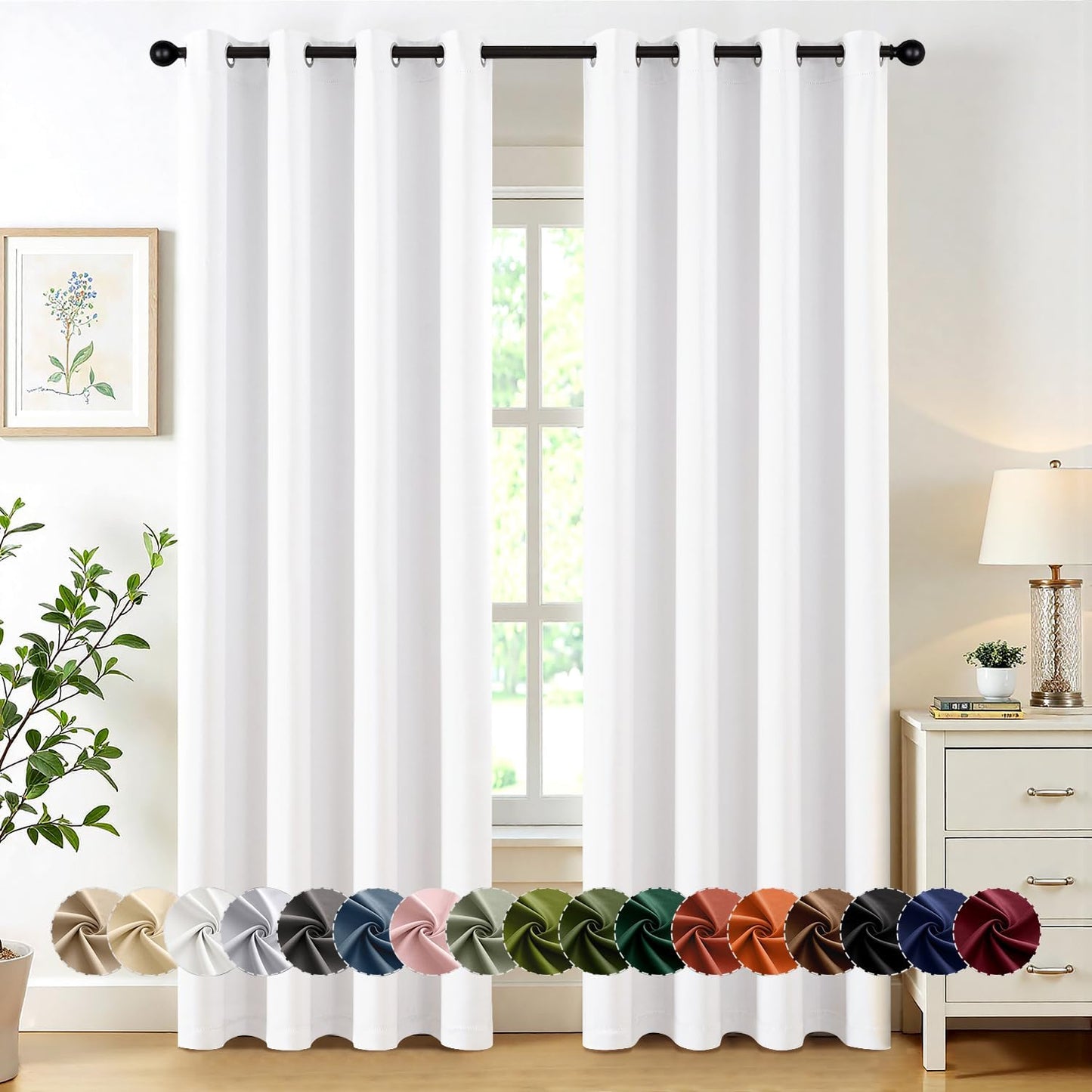 MIULEE Blackout Curtains - Thermal Insulated Room Darkening Drapes | Pure White, 84 Inches Long, 2 Panels