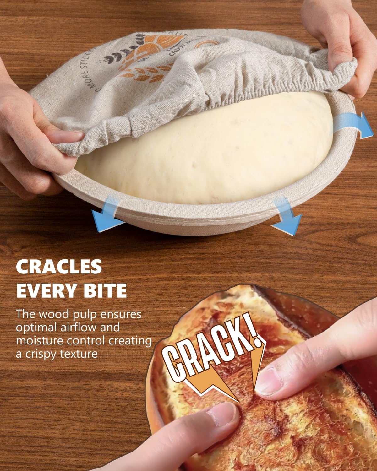 Wood Pulp Banneton Bread Proofing Baskets - Set of 2, 9 Inch Round Non-Stick Sourdough Bowls