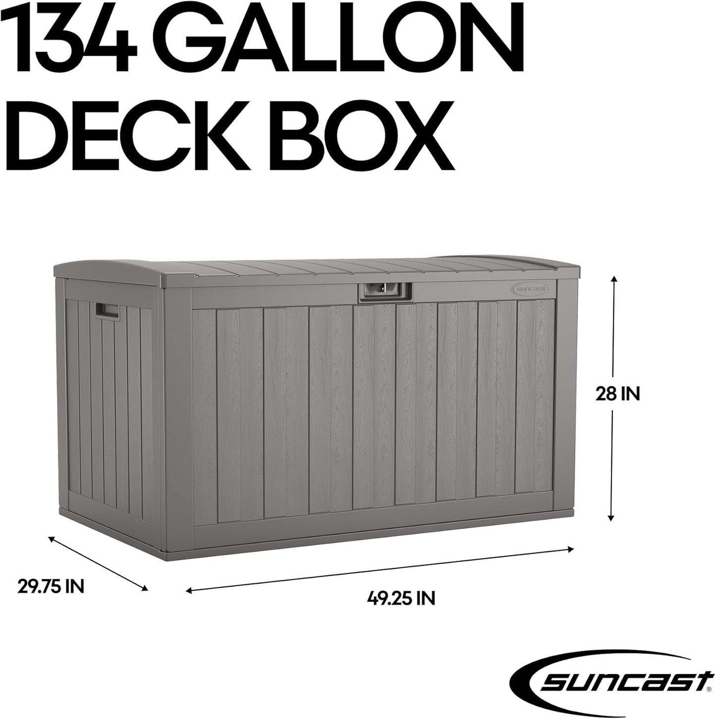Suncast Extra-Large Outdoor Patio Deck Box - 134-Gal Resin Storage Solution for Cushions & Tools | Dove Gray