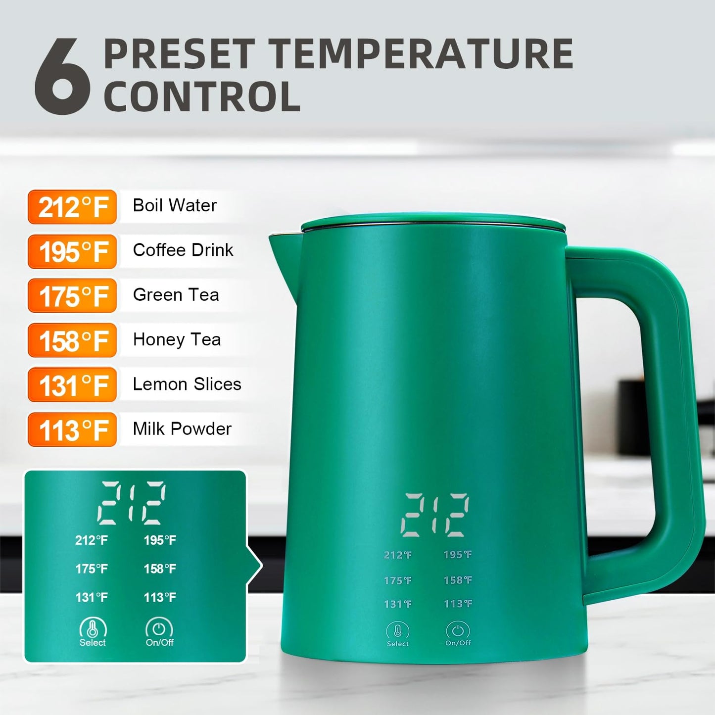 650ml Small Electric Kettle with 6 Temperature Control,800W Dual Voltage 110-240V Fast Heat Hot Water Boiler,304 Stainless Steel Portable Travel Electric Kettle Small,12H Keep Warm (Green)