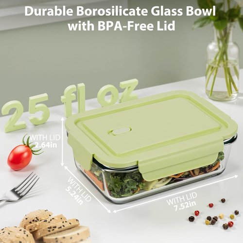 Glass Meal Prep Containers by [Brand Name] - 25oz Borosilicate Food Storage with Airtight Lids | BPA-Free, Microwave & Oven Safe