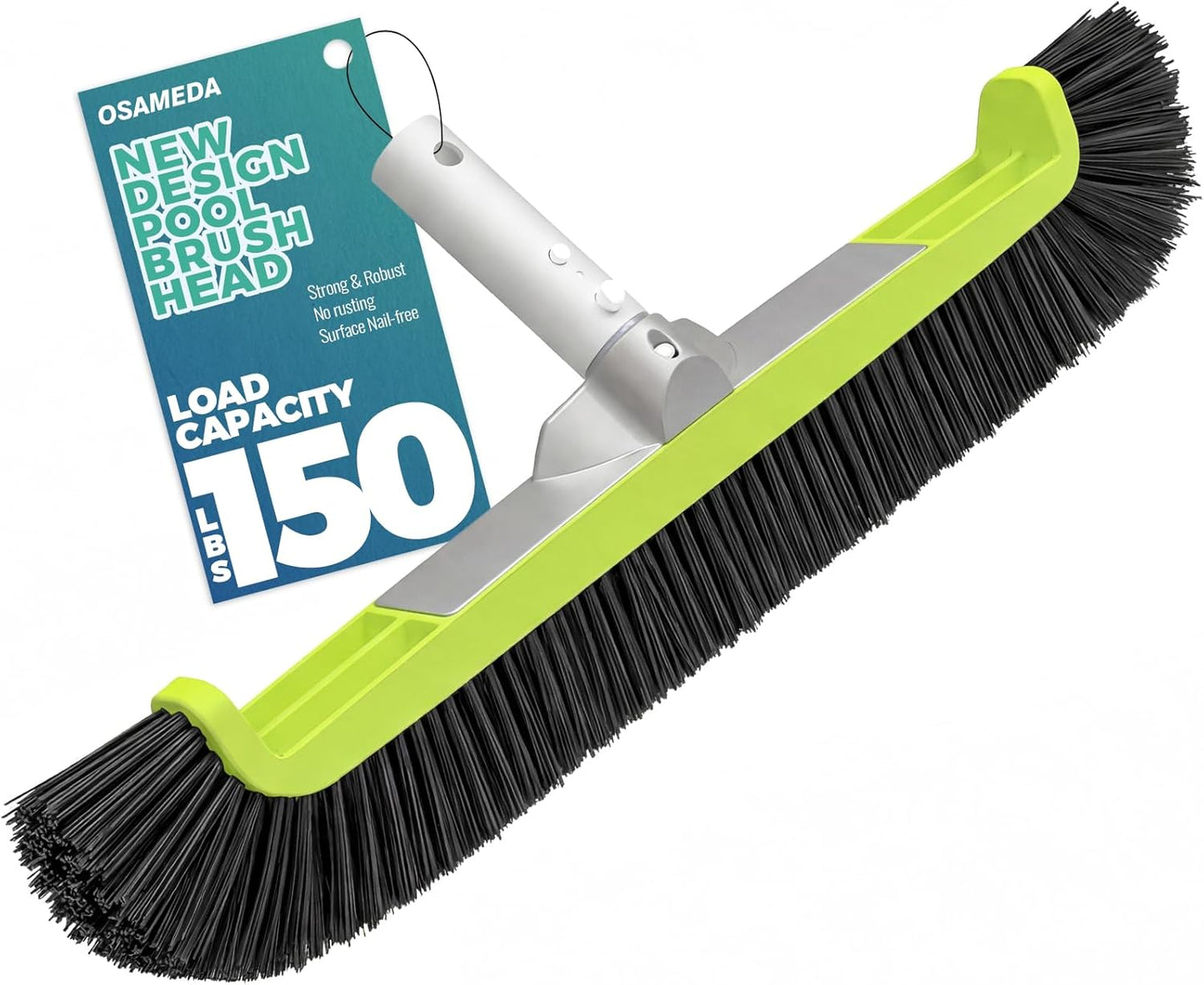Pool Brush Head - 18” High-Efficiency Scrub Brush for Tile, Fiberglass & Vinyl Pools | Fits Φ1.25” Poles