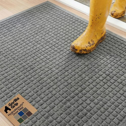 GORILLA GRIP® Ultra Absorbent Front Door Mat - Traps Dirt & Moisture, 29x17 Grey, Stain & Fade Resistant