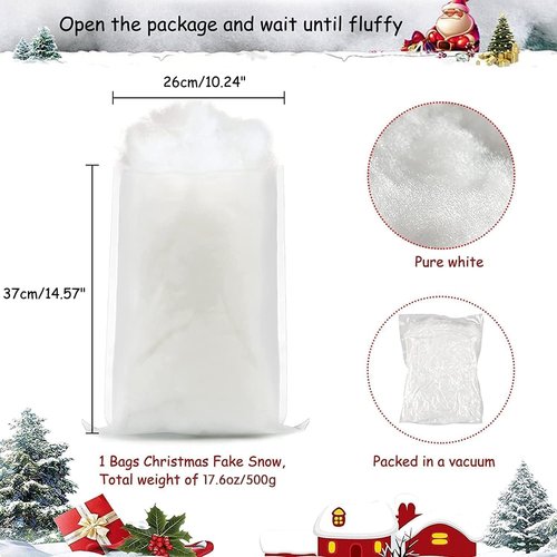 CFOFT Fake Snow - Soft Cotton Snow Fluff for Christmas Village & Nativity Decorations | 17.6 OZ