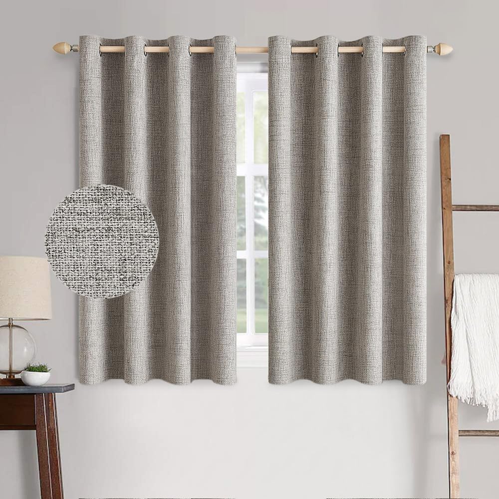 MIULEE Blackout Linen Textured Curtains - Thermal Insulated Room Darkening Drapes | Warm Taupe, 52 x 45 Inch (2 Panels)