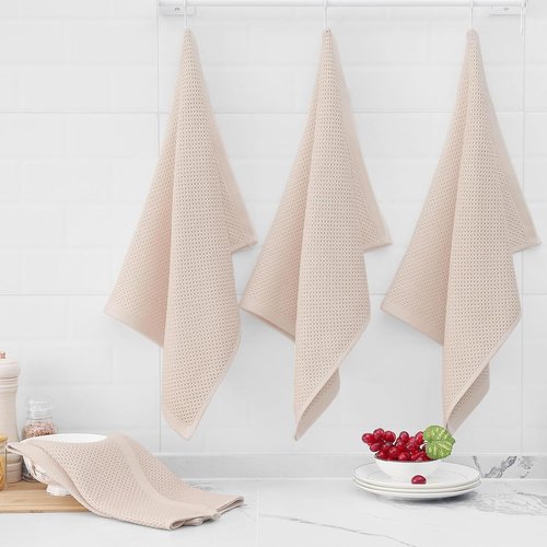 Homaxy 100% Cotton Kitchen Dish Towels - Ultra Soft & Absorbent Quick Drying, 20 x 28 Inches | 4-Pack Beige