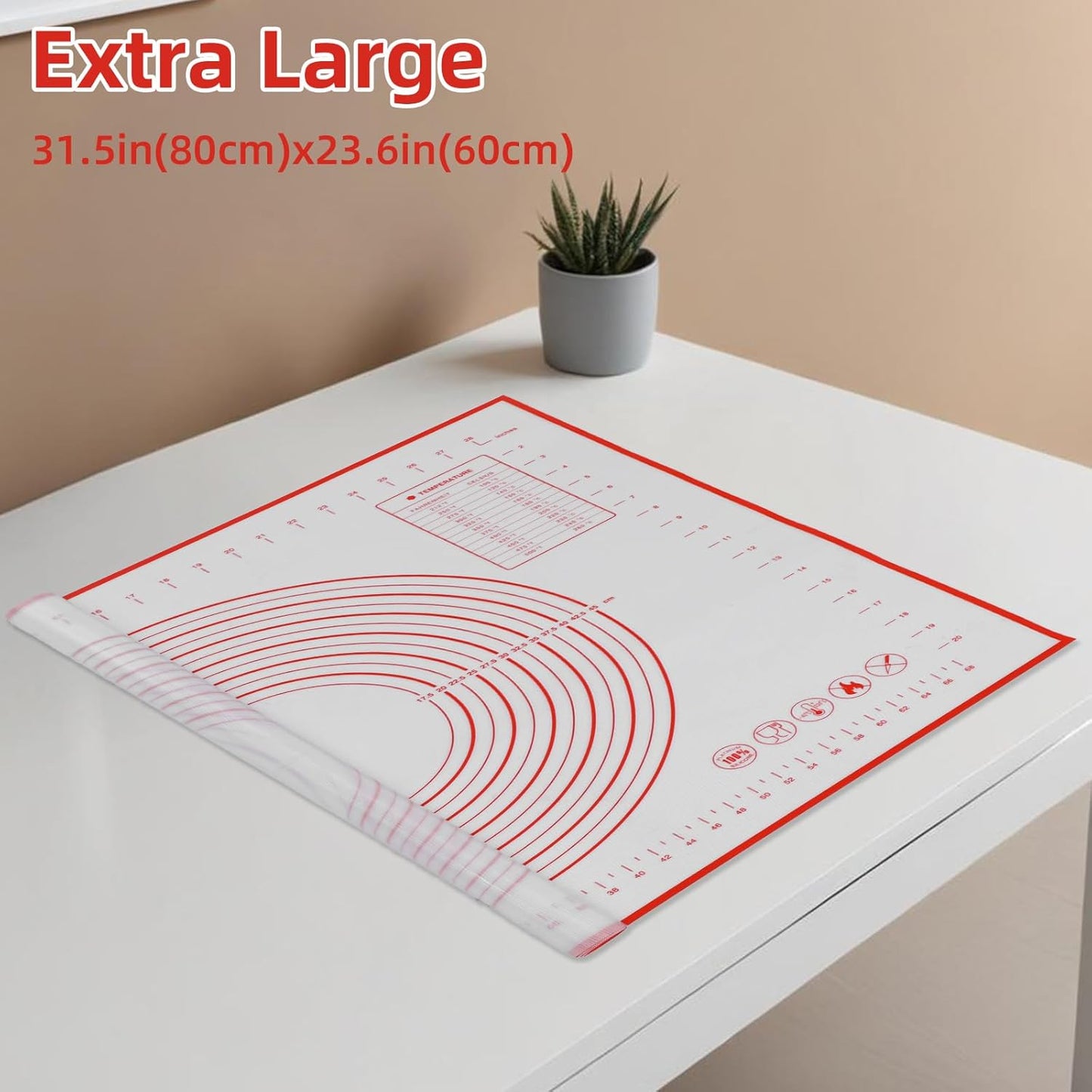 Large Silicone Baking Mat - 32 x 24 Red Pastry Mat with Measurements for Perfect Dough Rolling