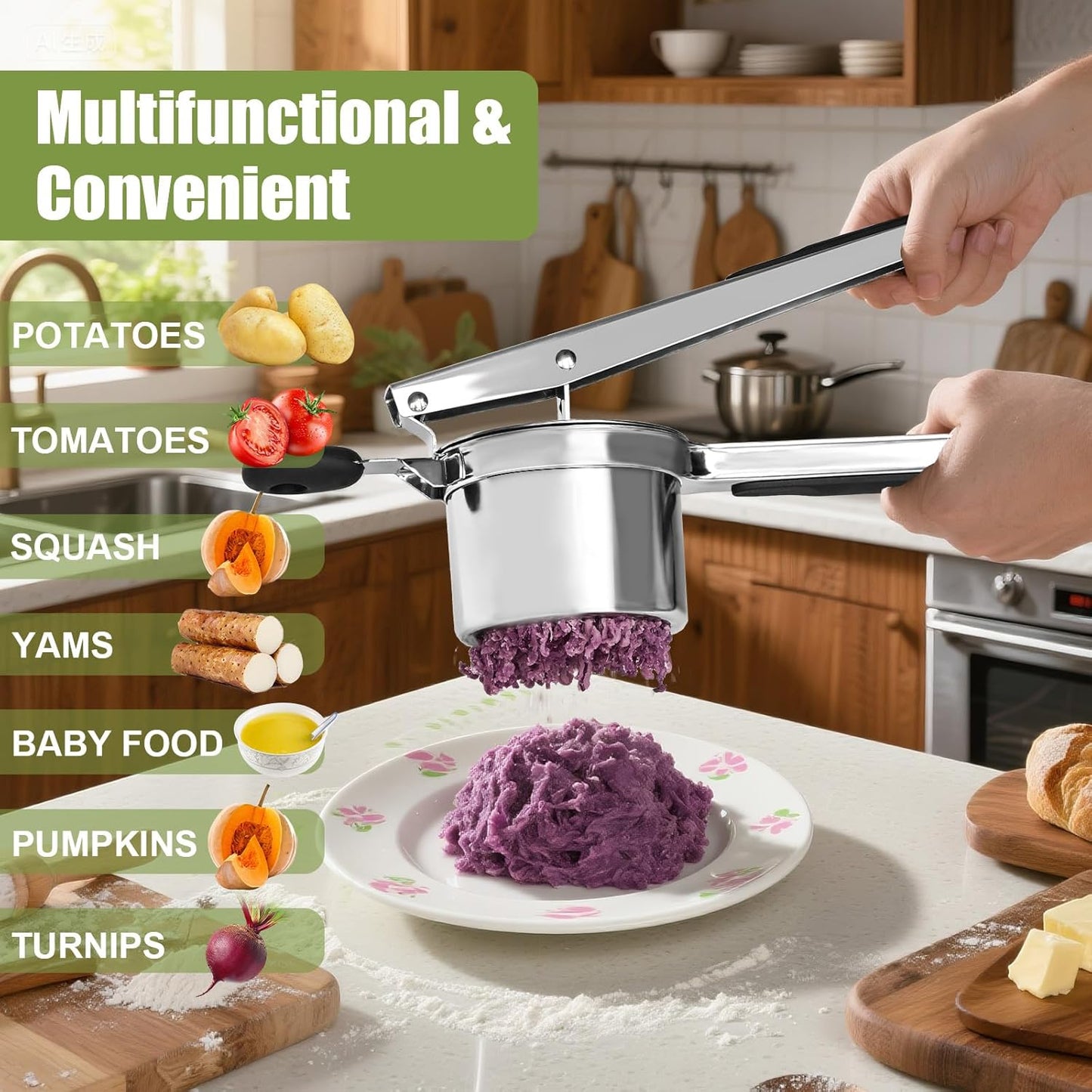 Ricer | Skiennix 15 oz Stainless Steel Potato Ricer - Easy to Clean, Dishwasher Safe for Mashed Potatoes & Baby Food