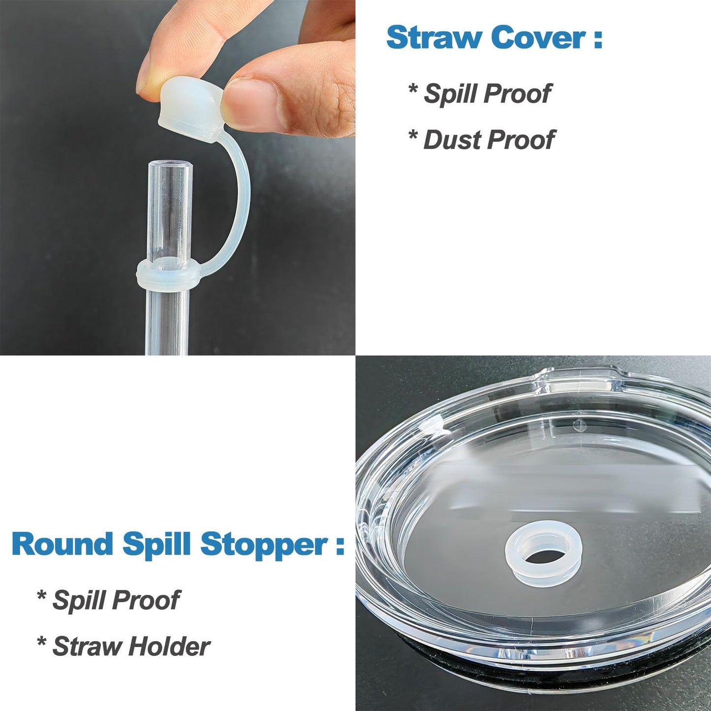 LUOLAO Silicone Spill Stopper Compatible with YETI Straw Cup, Mug Tumbler Accessories Including 2 Straw Cover Topper Cap, 2 Leak Proof Stopper