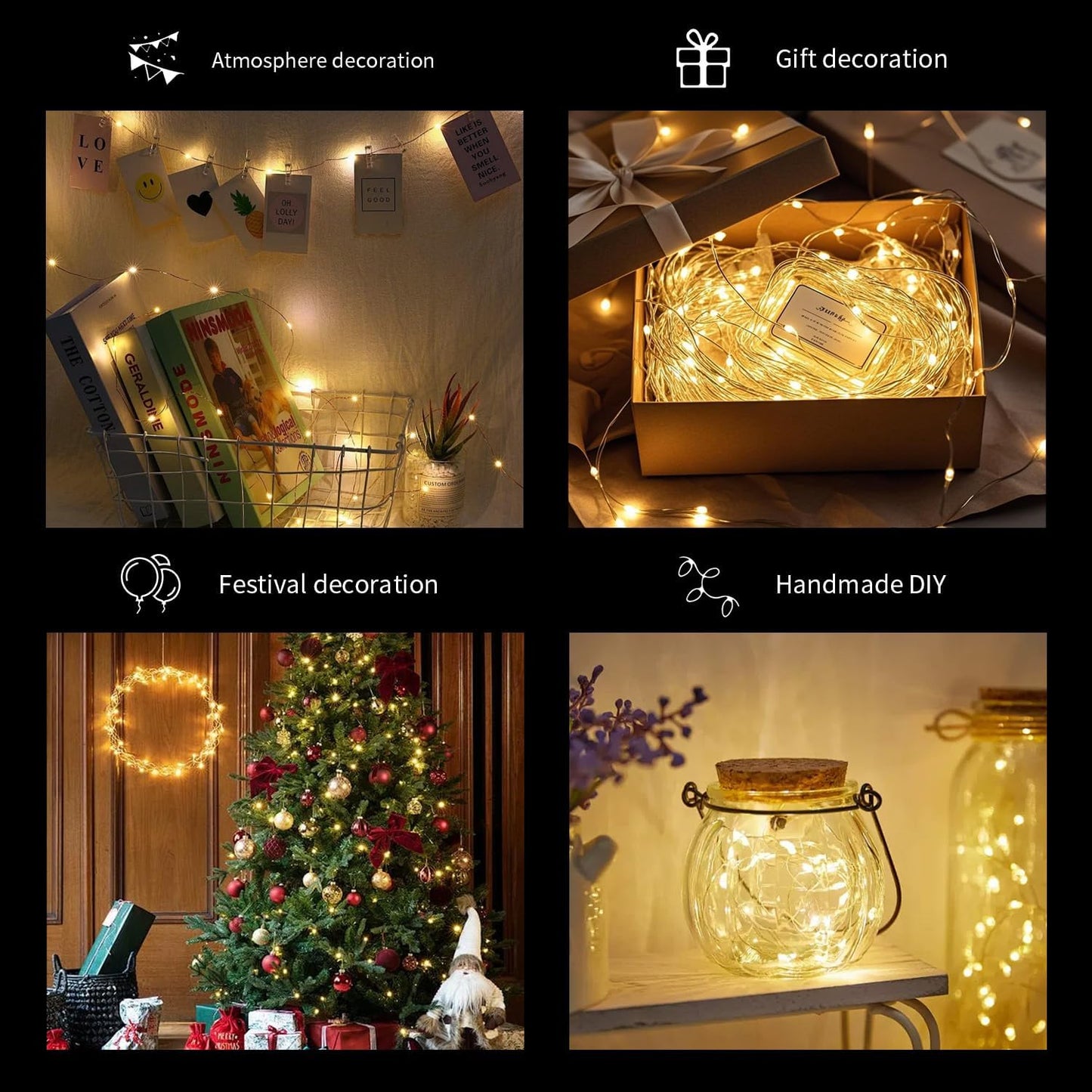 Skiennix 20 Pack LED Mini String Lights - 3.3ft Copper Wire with Firefly & Starry Effects | Warm White for Weddings, Christmas, Table Decor