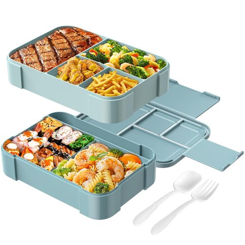 Cherrysea Stackable Bento Box Large Adult Lunch Container 6 Compartments Leakproof Kids Toddler Bento Lunch Box for School, All in One Pink Lunch Box with Adjust Divider for Office, Picnic - 1500ML