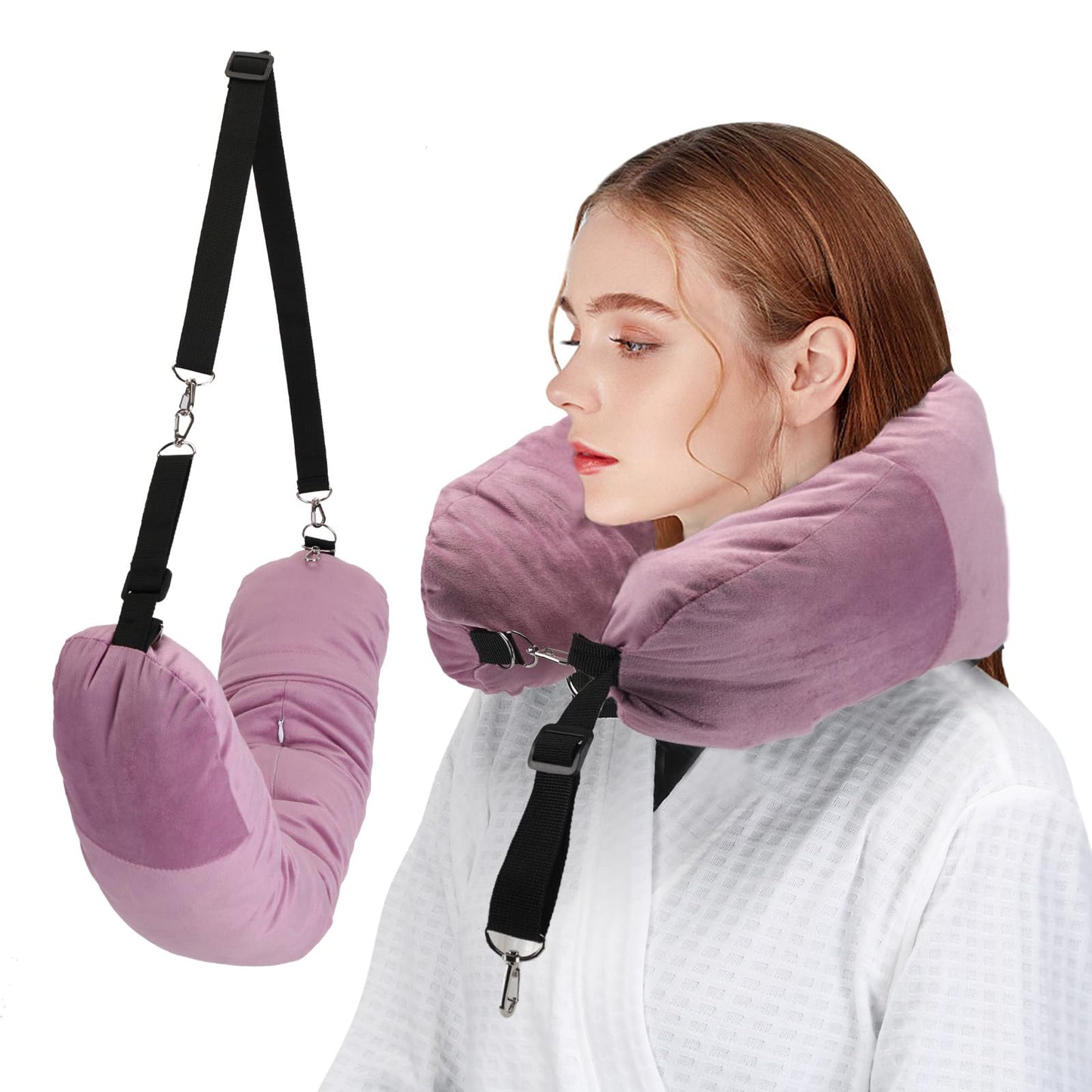 NK HealthCare Stuffable Travel Pillow, Stuffable Neck Pillow for Travel, Neck Pillow Stuffed with Clothes Storage - No Extra Baggage Fees, Fits 5+ Days of Travel Essentials, No Filler (Pink)