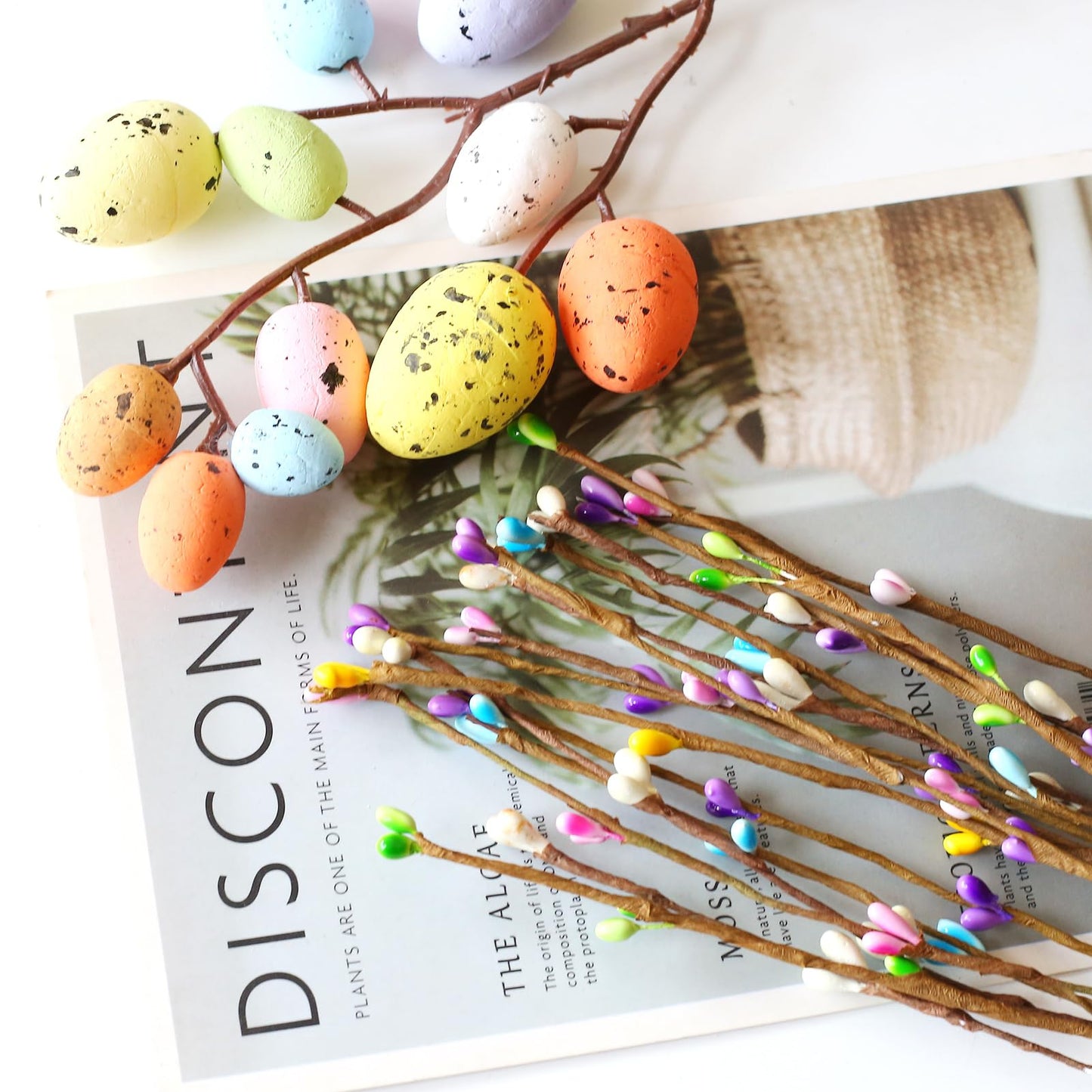 ToBeIT 26pcs Easter Egg Flower Stems Decorations Artificial Easter Spray Vine Eggs Spring Flowers with Easter Egg for Flower Arrangements Wreath Centerpiece