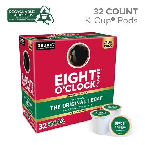 Eight O'Clock Coffee Decaf Medium Roast K-Cup Pods - Single-Serve, 32 Count Pack