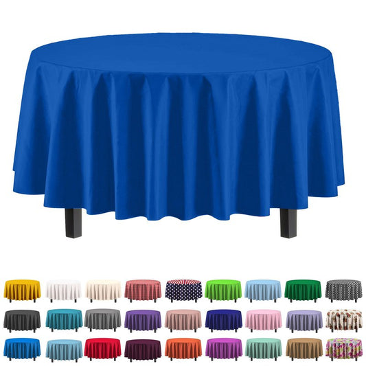 Exquisite 6-Pack Round Plastic Tablecloth Disposable 84 Inch, Heavy Duty Waterproof Table Cover for Party, Wedding, Birthday, BBQ - Covers 72 Inch Round Tables - Dark Blue
